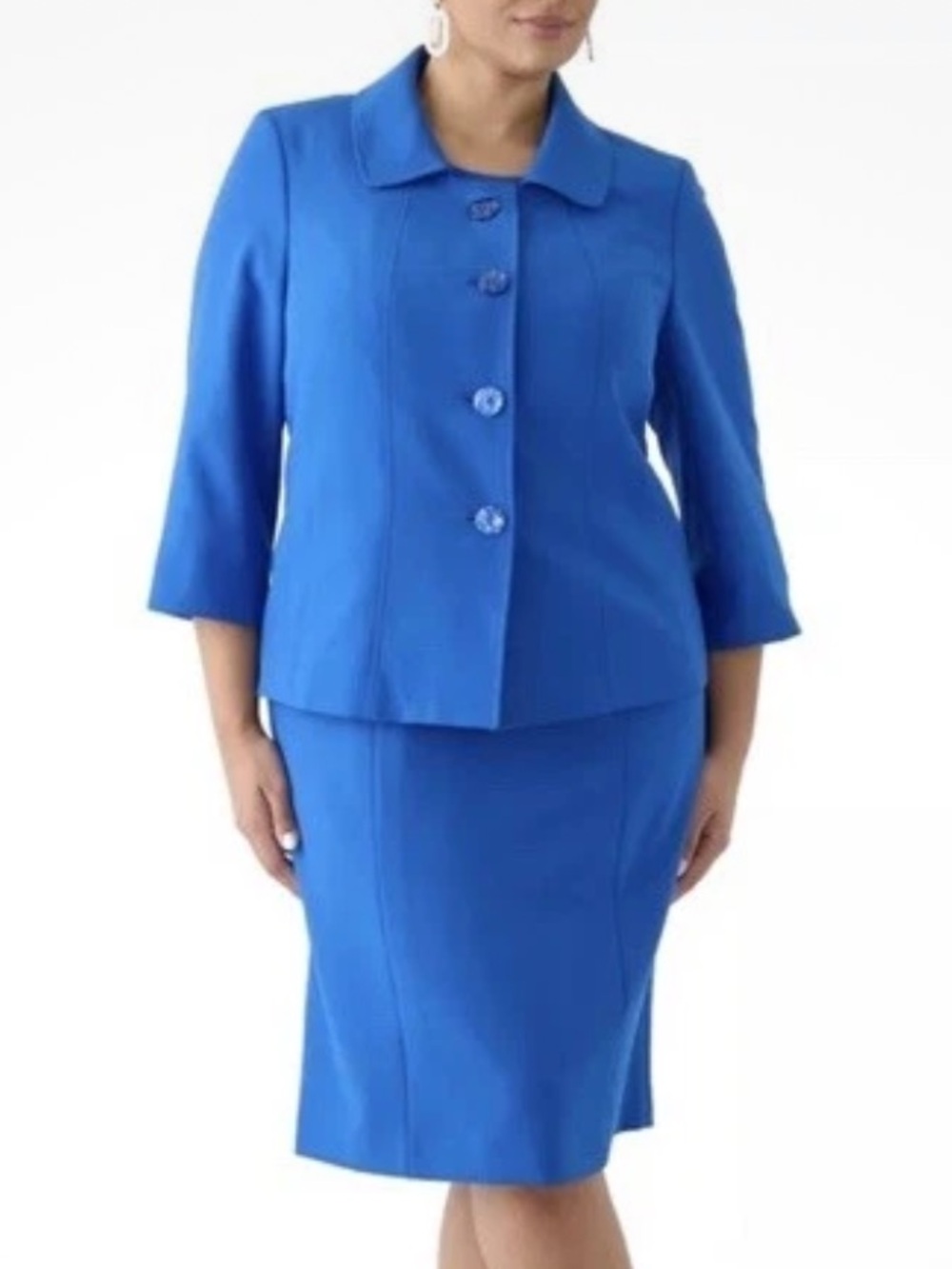 Le Suit Petite Women 4P Cabana Blue Blazer Jacket & Sheath Dress Suit Set NWT